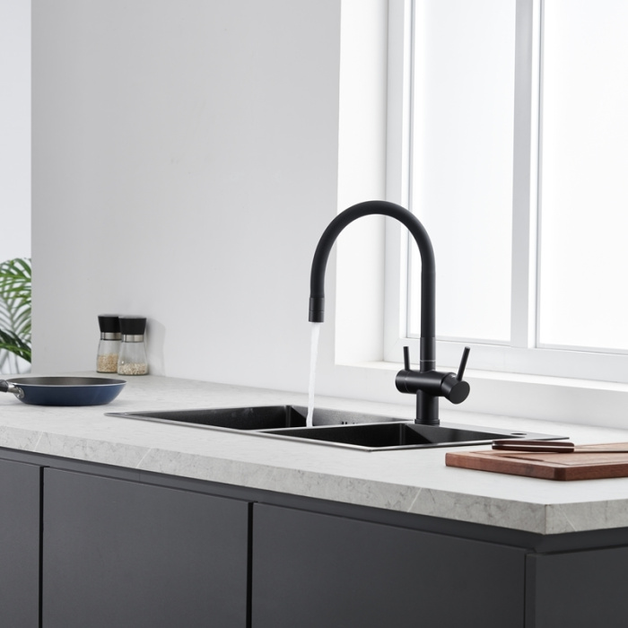 Смеситель для кухни Emar ЕС - 3015 BLACK высокий излив черный