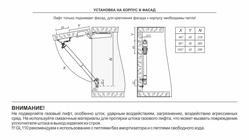 Газлифт для пошагового открывания фасада с амортизацией OZON BOYARD GL110GRPH/50/3