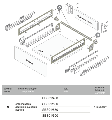 BOYARD.Стабилизатор движения широких ящиков SBS01/450