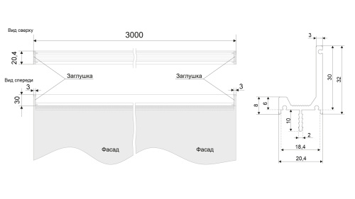 Ручка-профиль мебельная AL URBAN UP BOYARD RP106BL.1/000/3000