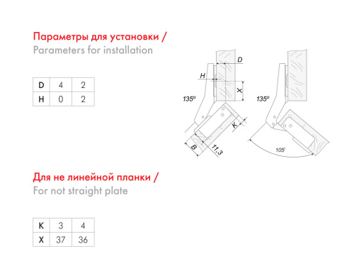 Петля мебельная NEO с углом установки 45 град BOYARD H642C02