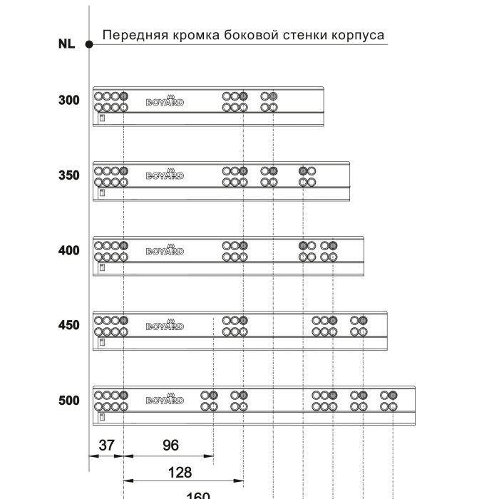 BOYARD.Направлющие B-Slide для плиты 16-19 мм DB8982Zn/500