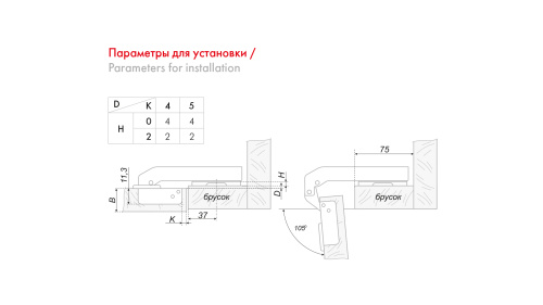 Петля без пружины и ответной планки для вкладной двери LINE PUSH 90грд BOYARD H94702/BN