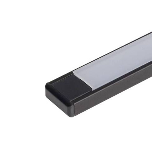 Профиль накладной для LED лент КСС 1506W GLS черный диффузор плоский полуматовый 4 клипсы + 4 черные заглушки с отверстием