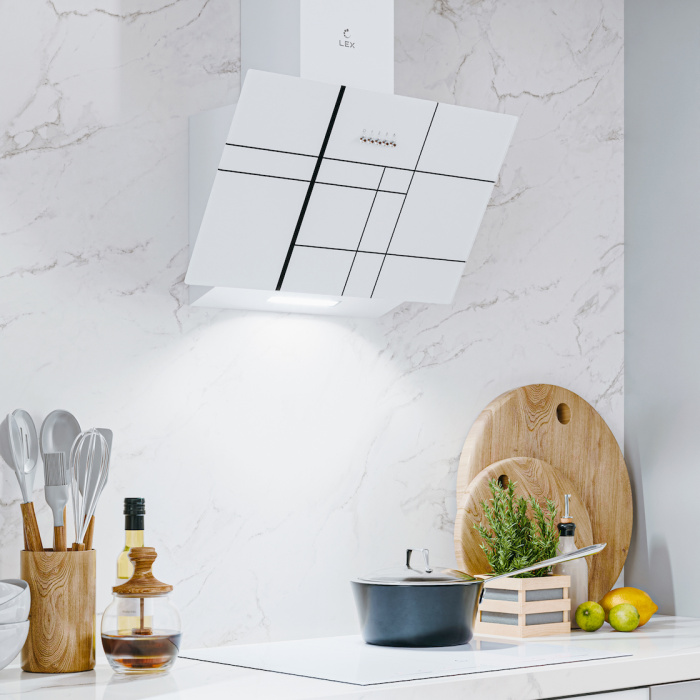 Кухонная вытяжка наклонная LEX MOZA 600 R1 WHITE