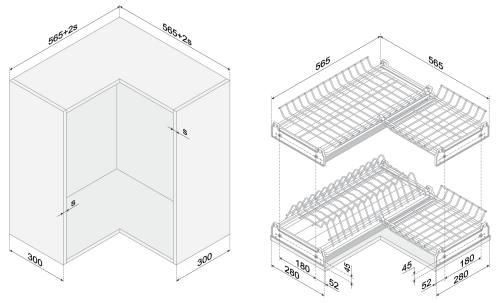 BOYARD.Хромированная сушка из проволоки в угловую базу SU10/600x600