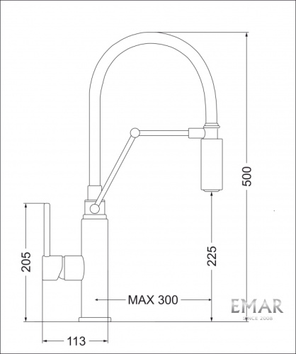 Смеситель для кухни Emar ЕСВ 7012 BLACK вытяжной излив черный