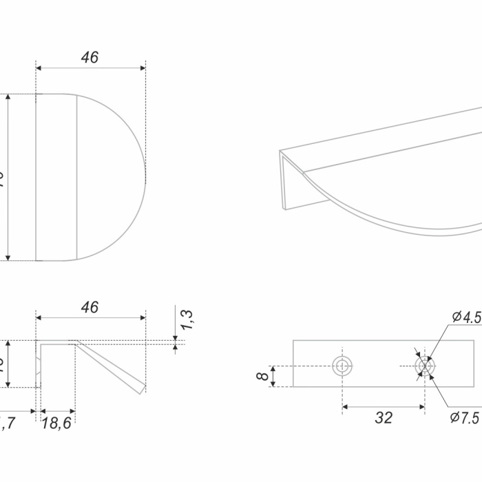 Ручка торцевая мебельная ВИВА BOYARD Матовый черный RT012BL.1/32